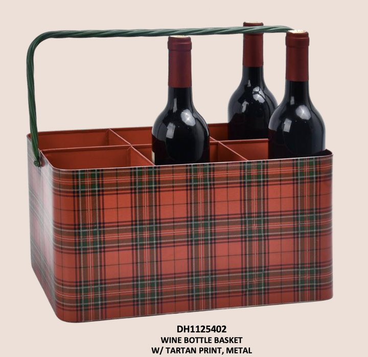 Wine Bottle Basket with Tartan Print 14