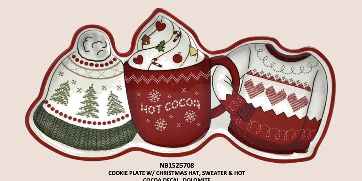 Cookie Plate with Christmas Hat, Sweater & Hot Cocoa Decal 12