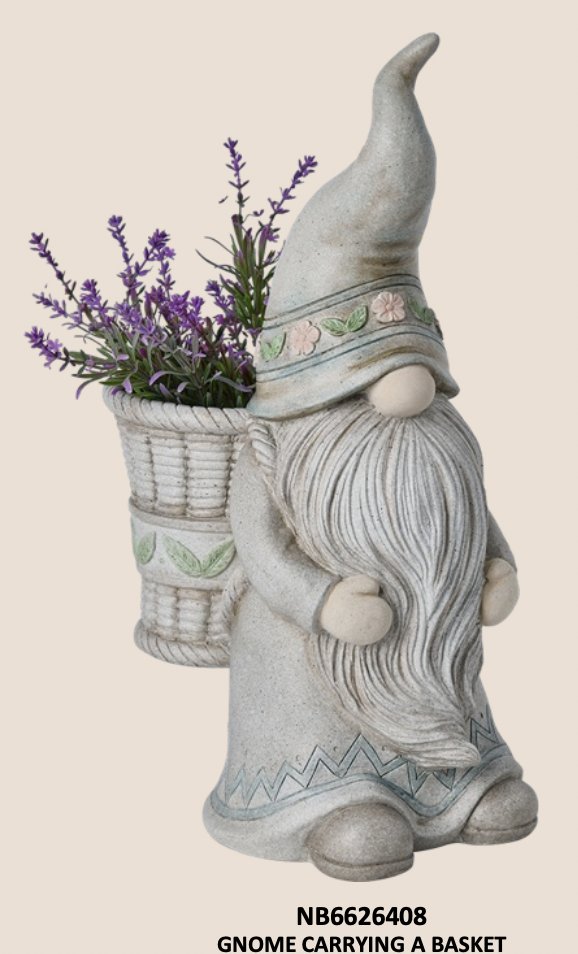 Gnome Carrying A Basket Planter
