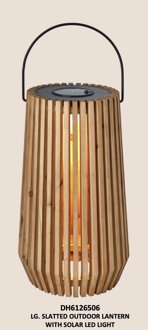 Lg. Slatted Outdoor Lantern With Solar LED Light With Handle & Metal