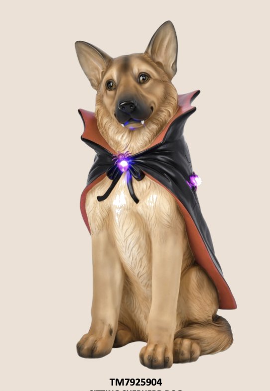 Sitting Shepherd Dog Music Box with LED