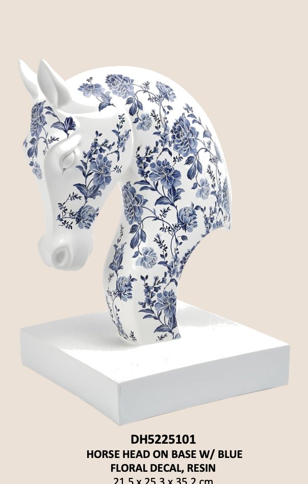 Horse Head On Base with Blue Floral Decal 8